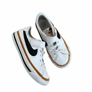Nike Kids White and Black Court Side Casual Sneakers with Tan Trim
